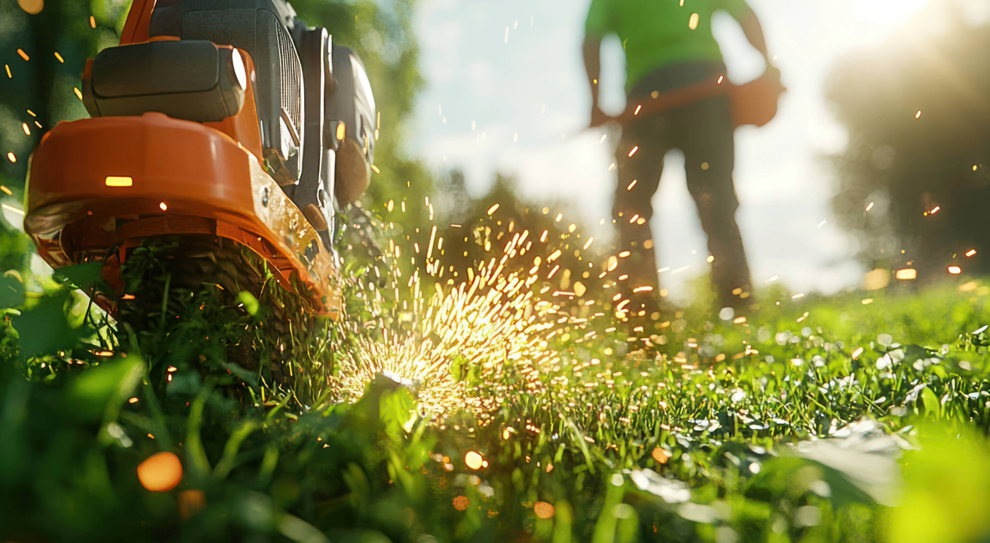 Exposed cable line on a lawn after being accidentally cut by landscaping equipment.
