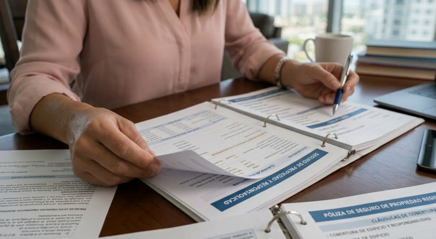 Condo owner reviewing insurance policy documents